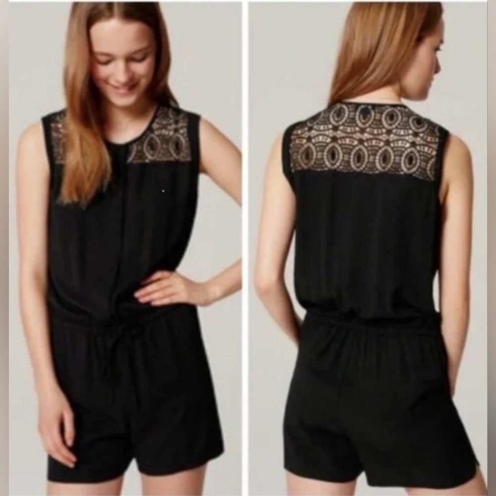 Loft Black Sleeveless Romper Lace Detail